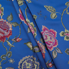 4 Seasons French Brocade Fabric, Floral, Blue & Red